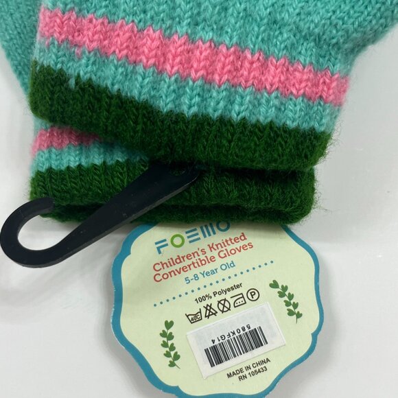 Children's (5-8 yrs) Knit Convertible /Mitten Gloves - Bear - Teal / Aqua - NWT - Picture 3 of 5